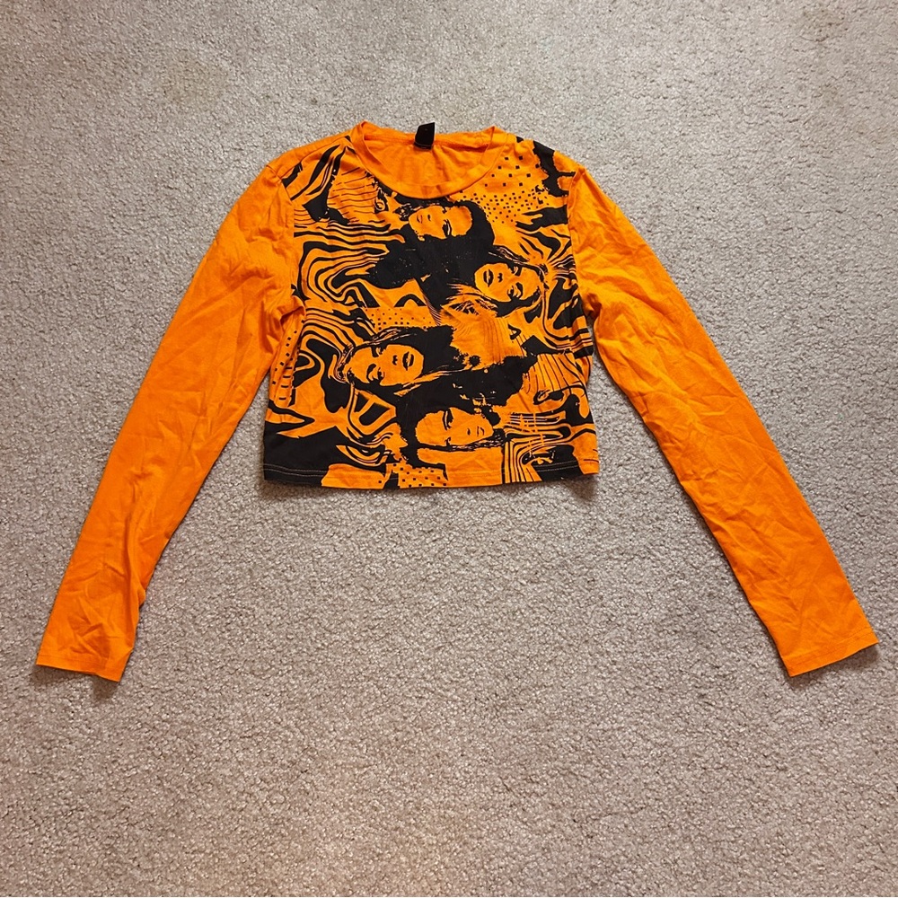 Orange and Black Graphic Long Sleeve Top